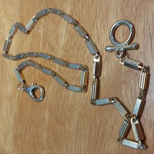 Goldtone Bar Bead Toggle Necklace 16.5" Chain Gold Short